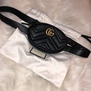 GG Black Marmont Matelassé Leather Belt Bag